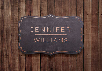 Metal Sign on Wooden Wall Mockup