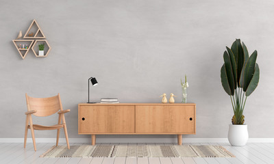 Sideboard and chair in living room for mockup, 3D rendering
