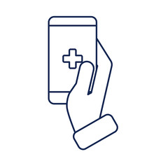 hand holding smartphone online medical support, line style icon