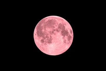 Papier Peint photo Lavable Pleine lune Pink full super moon on black sky background