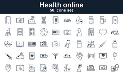 Fototapeta na wymiar 50 Health online and medical care line style icon set vector design