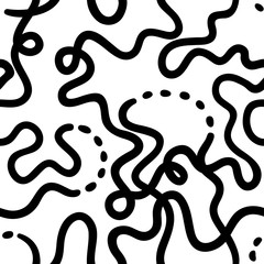 Black and white abstract seamless pattern with wavy lines