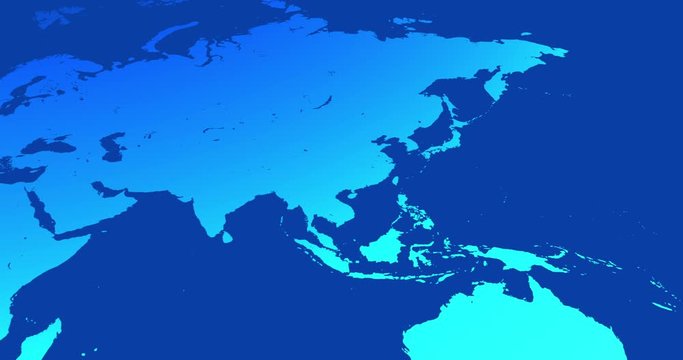 Digital World map zoom in on blue background with few digital glitch. Technology background and cyber world concept with a map of the planet. Connected risk of crisis in digital world map background