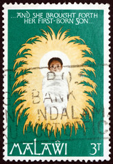 Postage stamp Malawi 1976 Christ Child on Straw Bed, Christmas