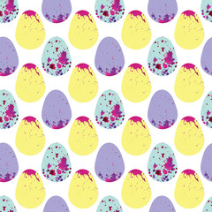 Watercolor Easter eggs seamless pattern. Spotted eggs. Pastel colored background. Hand drawn Illustration for greeting cards, textile, wrapping paper