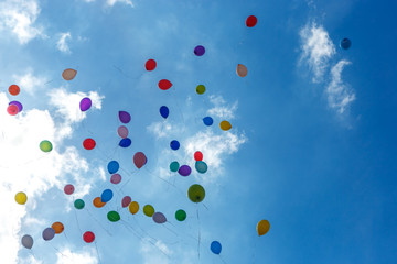 Balloons with helium in the sky