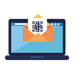 qr code inside envelope and laptop design of technology scan information business price communication barcode digital and data theme Vector illustration