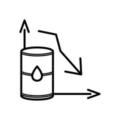 oil crash concept, graphic chart with financial arrow down and oil barrel icon, line style
