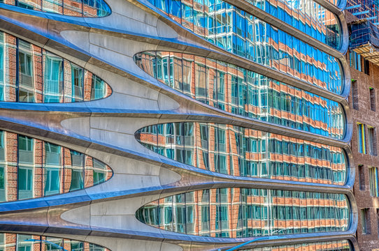 NEW YORK, USA - OCTOBER 01, 2018: Zaha Hadid Building view from the The High Line a elevated linear park in west side of Manhattan at 520 West 28th Street.