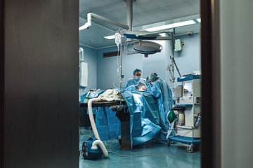 The medical team is preparing the operating room for a complex operation. Modern medicine. A team of professionals