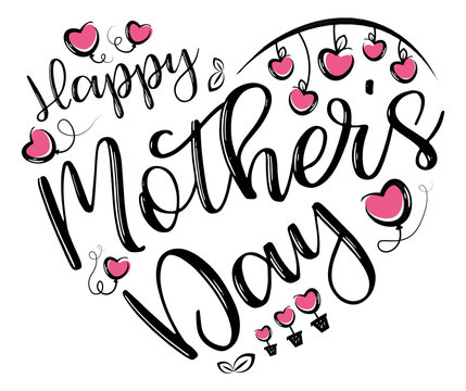 Happy mothers day vintage lettering heart shape symbol isolated with hearts