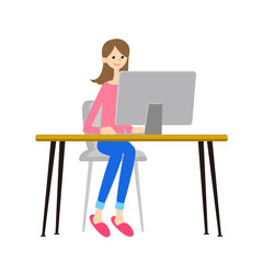 リモートワークをする女性のイラスト