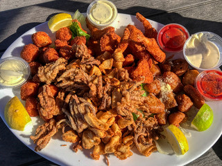 Fried seafood platter, gourmet food