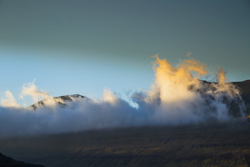 Landscape scene of Faroe Islands while sunset