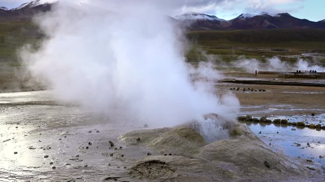 Gurgling geyser cone at El Tatio, the third-largest geothermal field in the world, located in the Atacama desert in northern Chile near the border with Bolivia.