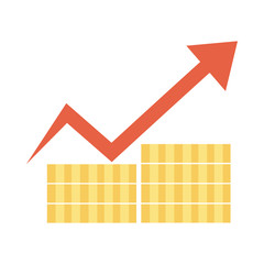 stack of money coins increase arrow, rising food prices, flat style icon