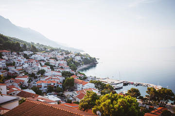 Top view of the Adriatic coast near the town of Brela, Croatia.