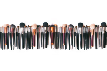 Makeup brushes set on white background