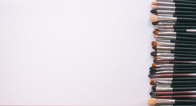 Makeup brushes set on white background