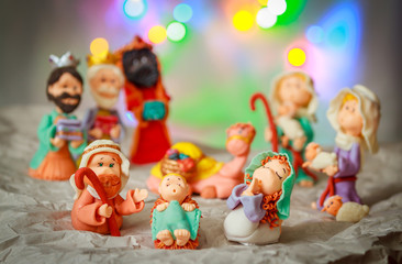Obraz na płótnie Canvas Christmas, Jesus Birth with Joseph, Mary and the three wise men Manger