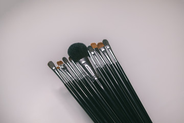 Makeup brushes set on white background