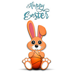 Rabbit with easter egg decorated in the form of a basketball ball