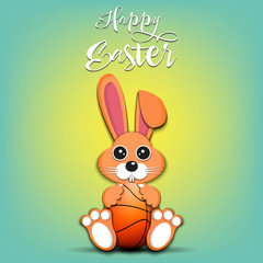 Obraz premium Rabbit with easter egg decorated in the form of a basketball ball
