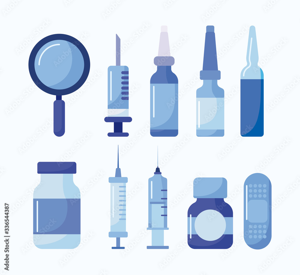 Poster set of icons laboratory and vaccination