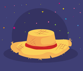 hat wicker with ribbon icons vector illustration design
