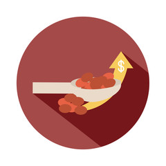 beans in spoon retail sale market up arrow, rising food prices, block style icon