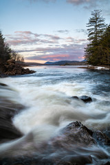 Sunset on Indian Lake in the mountains durning winter