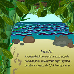 Shore of the Sea Palm Leaves look with place of text