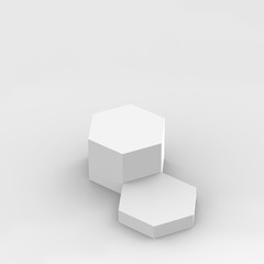 3d white gray hexagon podium minimal studio background. Abstract 3d geometric shape object illustration render. Display for cosmetics and beauty fashion product.