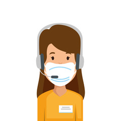 woman agent call center with face mask vector illustration design