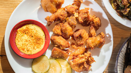 fried chicken wing nuggets with rice