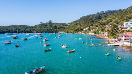 Caixa D’aço beach - Porto Belo - SC. Aerial view of boats in Caixa D’aço beach, in Porto Belo...