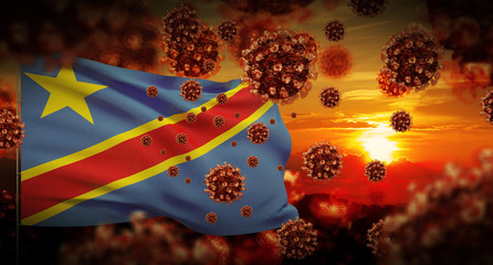 COVID-19 Coronavirus 2019-nCov virus outbreak lockdown concept concept with flag of Democratic Republic of the Congo. 3D illustration.