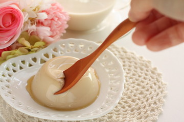 Homemade chestnut pudding with honey for gourmet dessert