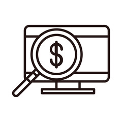 computer money magnifier analysis shopping or payment mobile banking line style icon