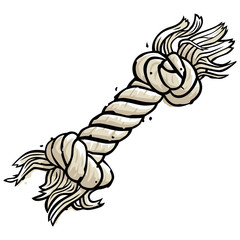 Vector vintage drawing of a white rope bone dog toy. Isolated on white. Can represent playfulness, puppy education, pets, canine breeding and pet stores.