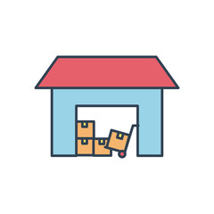 warehouse with boxes icon, line and fill style