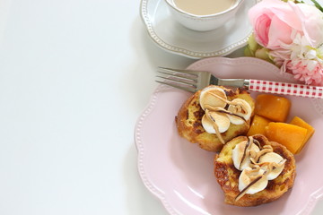 Marshmallow French toast with chocolate and peanut butter