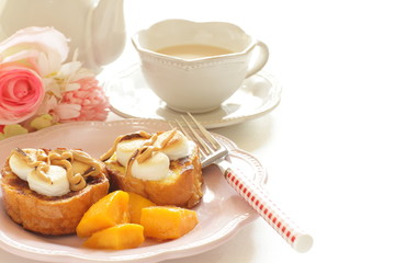 Marshmallow French toast with chocolate and peanut butter