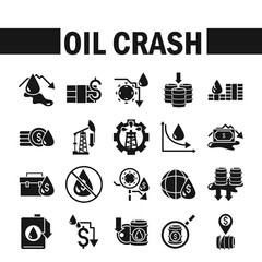 oil price crash crisis economy business financial icons set silhouette style icon