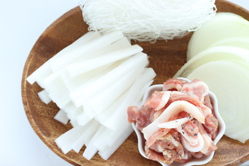 Chinese food ingredient, glass noodles and vegetable with pork