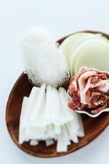 Chinese food ingredient, glass noodles and vegetable with pork