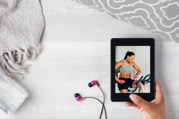 Fitness instructor doing virtual workout session