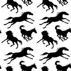 black silhouettes of sports horses  isolated on a white background, pattern for decoration, Equestrian sports
