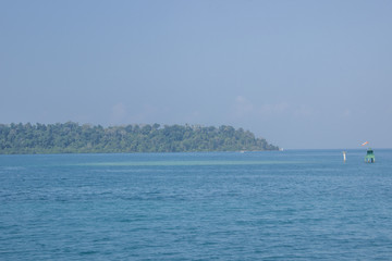 A shot of clear blue water of Indian Ocean with clear blue sky and horizon