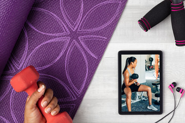 Fitness instructor doing virtual workout session